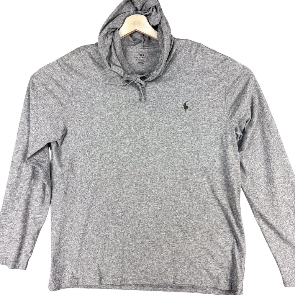 Polo Ralph Lauren Hoodie Tee Mens Large Gray Long Sleeve Pullover‎ Pony Logo